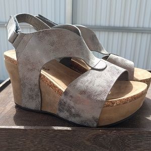 Womens Wedge Platform Sandals Pewter